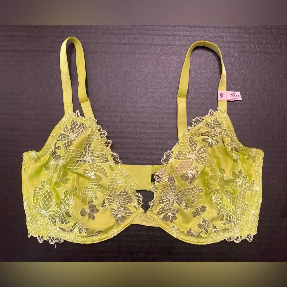 VICTORIA'S SECRET Ziggy Glam Lace Floral Embroidery Unlined‎ Demi Bra Size 38DD - Picture 4 of 10